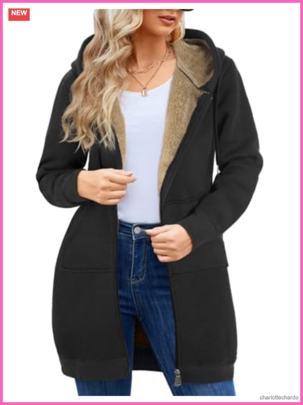 Plus Size Zip Up Fleece Hoodie Long Tunic Hooded Jacket